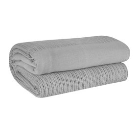 EHC 100% Cotton Soft Hand Woven Lightweight Adult Cellular Blanket, King Size, 230 x 250cm - Smoke