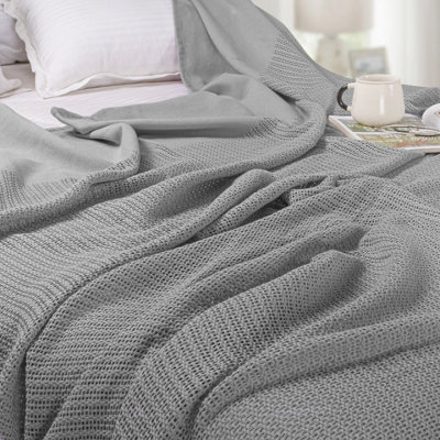 EHC 100 Cotton Soft Hand Woven Lightweight Adult Cellular Blanket King Size 230 x 250cm Smoke DIY at B Q