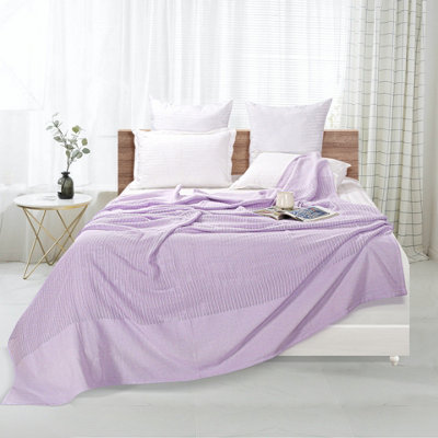 EHC Cotton Soft Hand Woven Reversible Lightweight Adult Cellular Blanket, Double  230 x 230 cm, Lavender