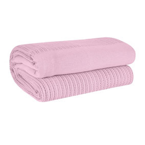EHC Cotton Soft Hand Woven Reversible Lightweight Adult Cellular Blanket, Double 230cm x 230cm, Pink