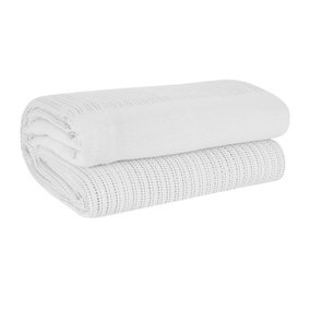 EHC Cotton Soft Hand Woven Reversible Lightweight Adult Cellular Blanket, Double 230cm x 230cm, White
