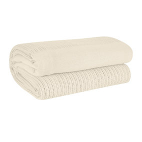 EHC Cotton Soft Hand Woven Reversible Lightweight Adult Cellular Blanket, King Size 230 cm x 250 cm, Cream