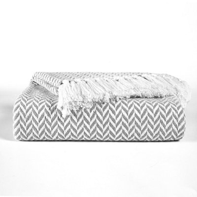 EHC Herringbone Cotton Throw for Double bed Sofa Couch 150 x 200