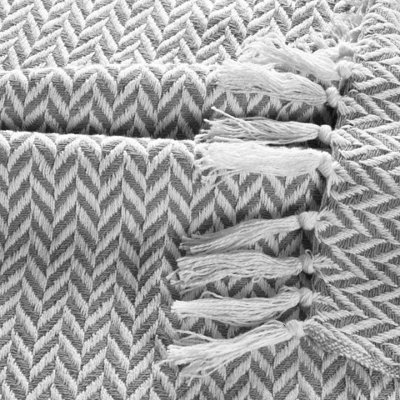 EHC Herringbone Cotton Throw for Double bed Sofa Couch,150 x 200 cm, Grey