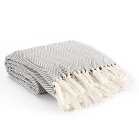 EHC Herringbone Lightweight Soft Warm Wool  Feel Acrylic Throw Blanket  - Pearl Blue