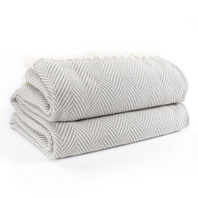 EHC Herringbone Lightweight Soft Warm Wool  Feel Acrylic Throw Blanket  - Pearl Blue - 3