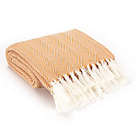 EHC Herringbone Lightweight Soft Warm Wool  Feel Acrylic Throws for Sofa Blanket - Ochre