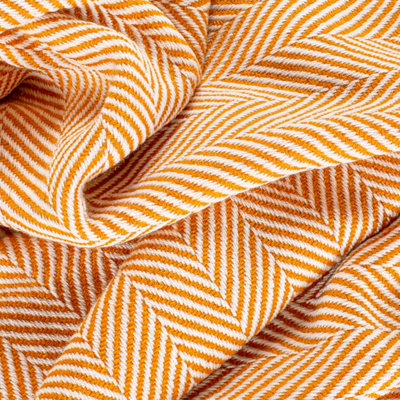 EHC Herringbone Lightweight Soft Warm Wool  Feel Acrylic Throws for Sofa Blanket - Ochre - 4
