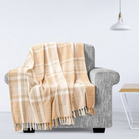 EHC Highland Cotton Large Throw For Sofa,Double Bed,Armchair, 150cm x 200cm, Beige