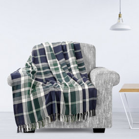 EHC Highland Large Cotton Throw For Double Bed, Sofa or Armchair, 150cm x 200cm, Navy Blue