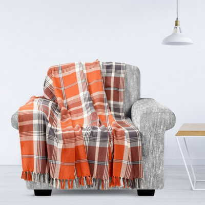 EHC Highland Large Cotton Throw For Sofa Double Bed Armchair 150cm x 200cm Spice DIY at B Q