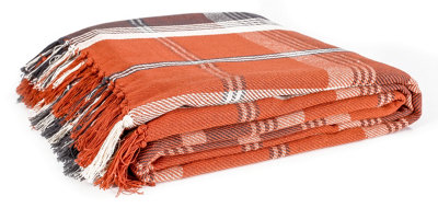 EHC Highland Large Cotton Throw For Sofa, Double Bed, Armchair, 150cm x 200cm, Spice