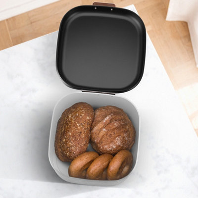 EHC Large Metal Bread Box With Hinged Lid & Rose Gold Handle – Glossy Black Kitchen Countertop Storage Bin (27x27x18cm)