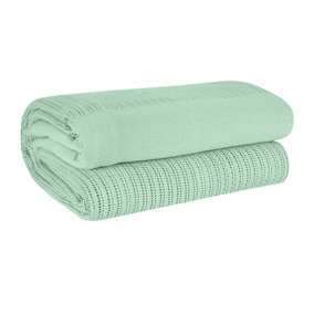 EHC Lightweight Hand Woven Adult Cellular Cotton Blanket,Double 230 x 230cm, Sage