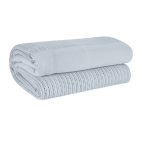 EHC Lightweight Hand Woven Adult Cellular Cotton Blanket, Single 180 x 230 cm - Light Grey