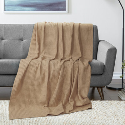EHC Luxuriously Soft Chunky Waffle Cotton Throws Large Sofa Bed Sofa Couch Blanket Bedspread Double 150