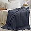 EHC Luxuriously Soft Chunky Waffle Cotton Throws Large Sofa Bed, Sofa, Couch Blanket Bedspread, Double, 150 x 200 cm - Charcoal