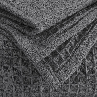 EHC Luxuriously Soft Chunky Waffle Cotton Throws Large Sofa Bed Sofa Couch Blanket Bedspread Double 150 x 200 cm Grey