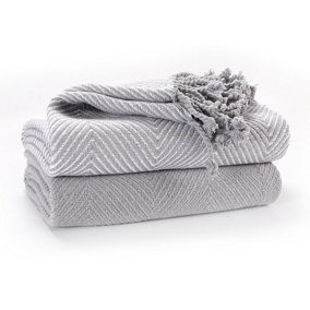EHC Luxury Pack of 2 Chevron Cotton Single Sofa Throw Blanket, 125x 150cms - Grey