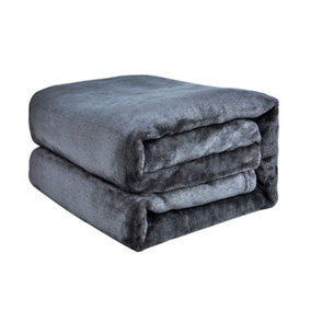 EHC Luxury Super Soft Snugly Solid Flannel Fleece Throw Bed Blankets, Grey 150cm x 200cm