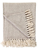 EHC Natural Cotton Two Tone Herringbone Sofa Arm Chair Bedspread Settee Single Throw, Beige - 150 x 200 cm, Double Size