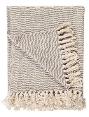 EHC Natural Cotton Two Tone Herringbone Sofa Arm Chair Bedspread Settee Single Throw, Beige - 150 x 200 cm, Double Size