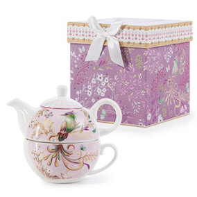 EHC Phoenix Design Porcelain Tea For One Tea-pot with Handle, Tea pot 490/Cup 320ml