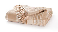 EHC Premium Reversible 100% Cotton Large 150 x 200 cm Tartan Throws for Sofa, Armchair Bedspread, Beige