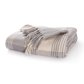 EHC Premium  Reversible 100% Cotton Large 225 x 250 cm Tartan Throws for Sofa, Bedspread,, Grey