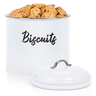 EHC Round Airtight Cookie Biscuit Barrel Storage Canister Jar - Storage Tin for Biscuit, Cookies Jars, 3 Litres - White