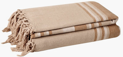EHC Soft & Lightweight Indian Kerala Pattern Striped Cotton King Size Throw, Beige - 220 x 250 cm