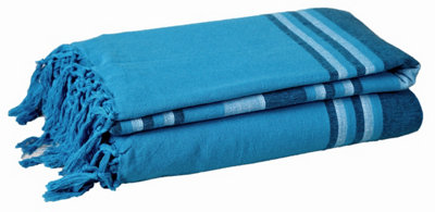 EHC Soft & Lightweight Indian Kerala Pattern Striped Cotton King Size Throw, Teal - 220 x 250 cm