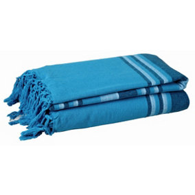 EHC Soft & Lightweight Indian Kerala Pattern Striped Cotton King Size Throw, Teal - 220 x 250 cm