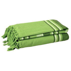 EHC Soft & Lightweight Indian Kerala Pattern Striped Cotton Single Bed Throw - Green, 150 x 200 cm
