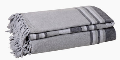 EHC Soft & Lightweight Indian Kerala Pattern Striped Cotton Single Bed Throw - Grey, 150 x 200 cm