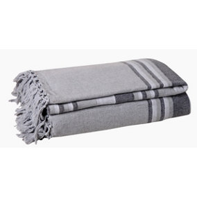 EHC Soft & Lightweight Indian Kerala Pattern Striped Cotton Single Bed Throw - Grey, 150 x 200 cm