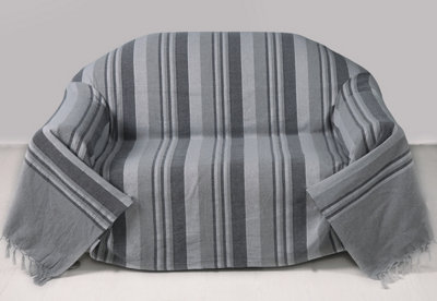 EHC Soft & Lightweight Indian Kerala Pattern Striped Cotton Single Bed Throw - Grey, 150 x 200 cm