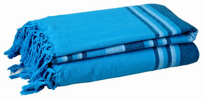 EHC Soft & Lightweight Indian Kerala Pattern Striped  Super King Size Cotton Throw, Teal - 250 x 380 cm