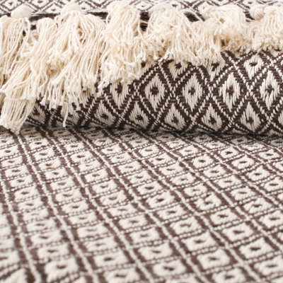 EHC Super Soft Cotton Large Throw Covers Upto 2-Seater Sofa or Double Bed, 150 x 200 cm, Brown