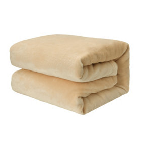 EHC Super Soft Fluffy Snugly Solid Flannel Fleece Throws for Sofa Bed Blankets, Beige 150 cm x 200 cm