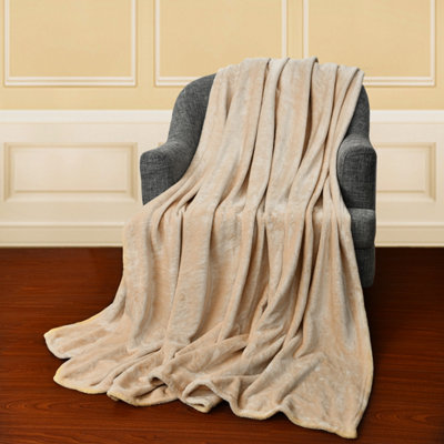 EHC Super Soft Fluffy Snugly Solid Flannel Fleece Throws for Sofa Bed Blankets, Beige 150 cm x 200 cm