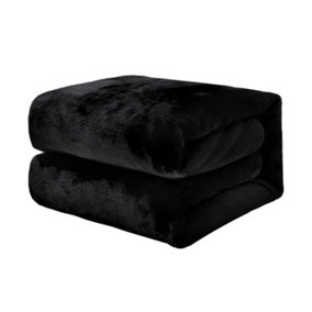 EHC Super Soft Fluffy Snugly Solid Flannel Fleece Throws for Sofa Bed Blankets, Black 200cm x 240 cm
