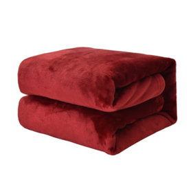 EHC Super Soft Fluffy Snugly Solid Flannel Fleece Throws for Sofa Bed Blankets, Wine 150 cm x 200 cm