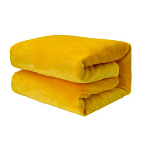 EHC Super Soft Fluffy Snugly Solid Flannel Fleece Throws for Sofa Bed Blankets, Yellow 125 cm x 150 cm