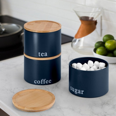 EHC Tea, Coffee, Sugar, Canister Set, Set of 3 Stackable Airtight Food ...
