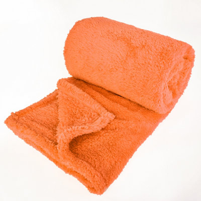 EHC Teddy Fleece Super Soft Warm Fluffy Throw Thermal Sofa Blanket, 130 x 170cm - Orange