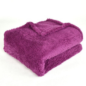 EHC Teddy Fleece Super Soft Warm Fluffy Throw Thermal Sofa Blanket 130 x 170cm - Purple