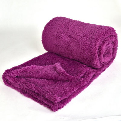 EHC Teddy Fleece Super Soft Warm Fluffy Throw Thermal Sofa Blanket 130 x 170cm - Purple