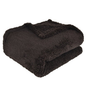 EHC Teddy Super Soft Fleece Throw Thermal Sofa Blanket 130 x 170 cm - Chocolate