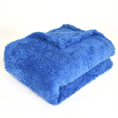 EHC Teddy Super Soft Fleece Warm Throw Thermal Sofa Blanket 130 x 170cm - Blue